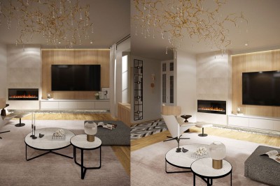 Электрокамин Dimplex Prism BLF5051 в интерьере проекта «Уютный дом в современном стиле» 2020 года, дизайнер Бегишева Анастасия. Вид 2
